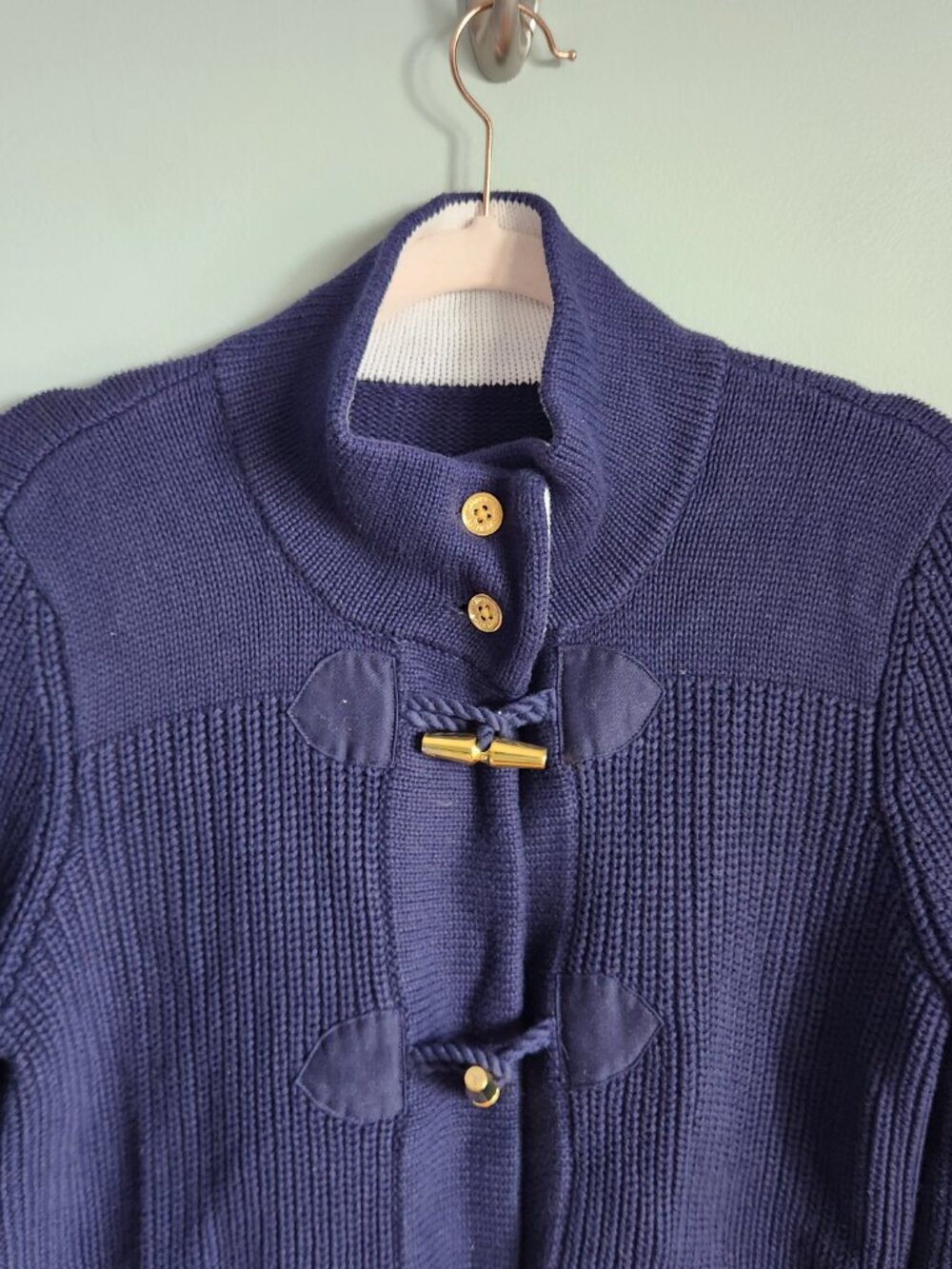 Vintage Ralph Lauren XL Sweater Women's Navy Knit Toggle Cardigan Nautical - Picture 2 of 13
